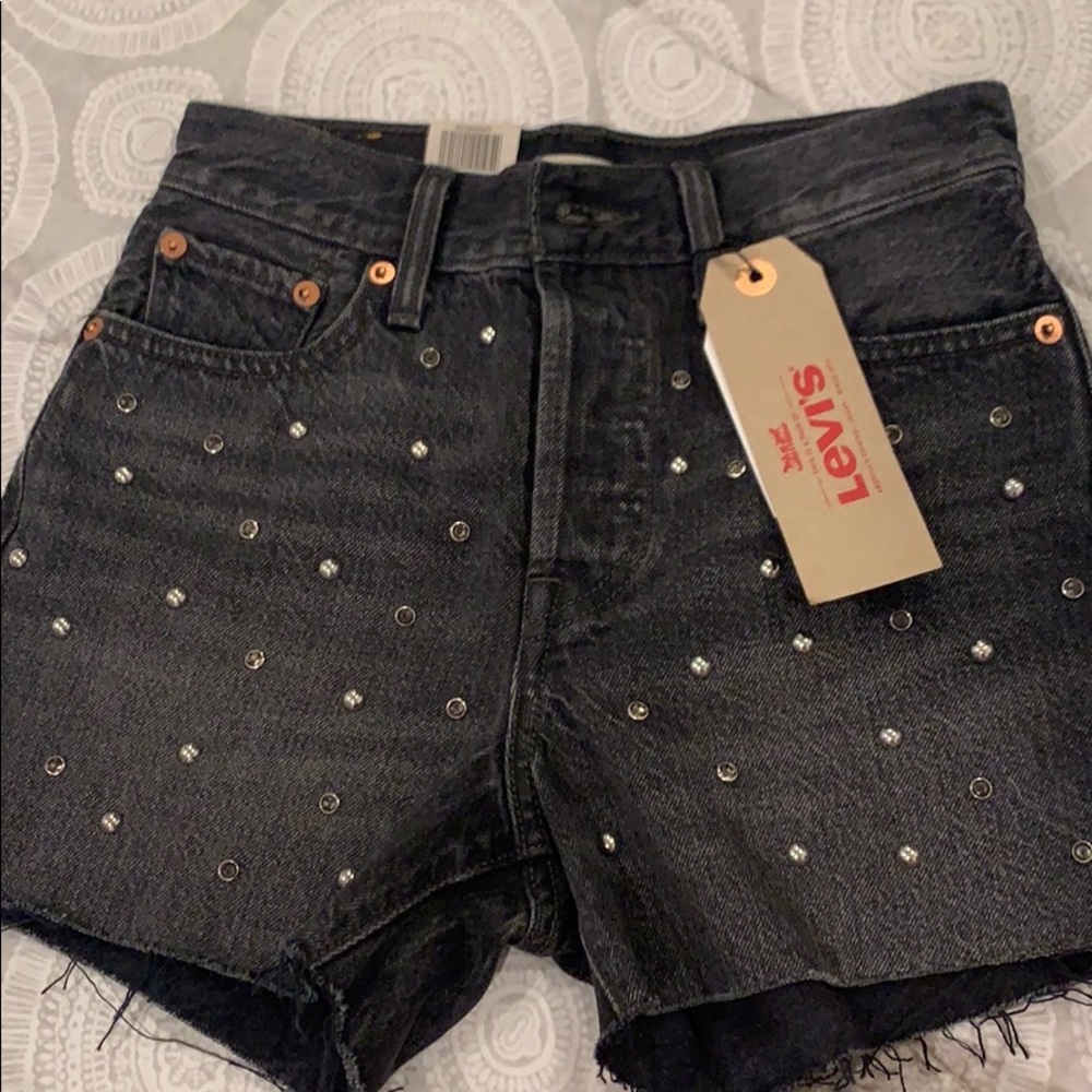 Levi’s black studded denim shorts